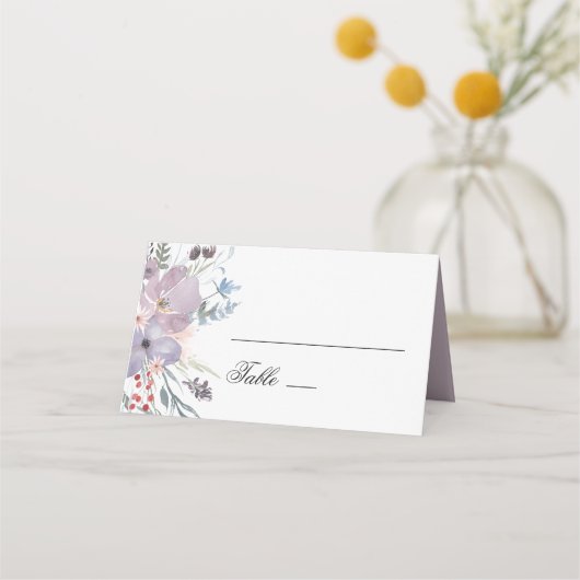 パープル結婚フローラズ。水色ラベンダーの花 プレイスカード (正面)