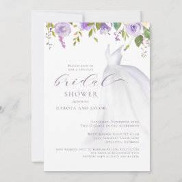 パープル結婚フローラドレスカップルブライダルシャワー 招待状