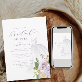 パープル結婚フローラドレスブライダルシャワー 招待状