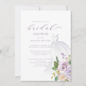 パープル結婚フローラドレスブライダルシャワー 招待状 (正面)