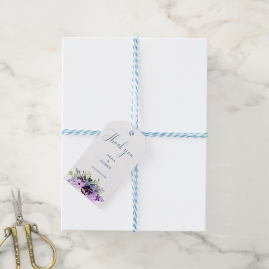 パープル結婚フローラ感謝していのあなた ギフトタグ (より糸付き)