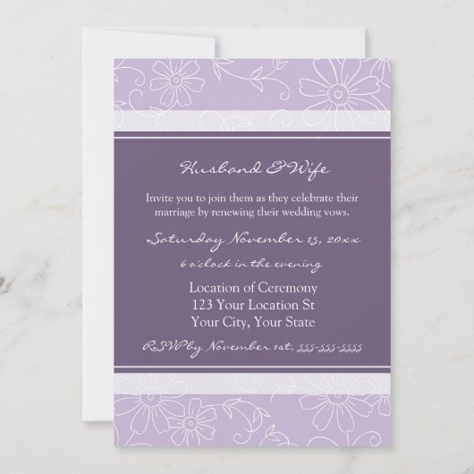 パープル結婚ホワイトの誓いの更新招待状 招待状 (裏面)