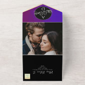 パープル結婚モノグラムの全招待状 オールインワン招待状 (外側)