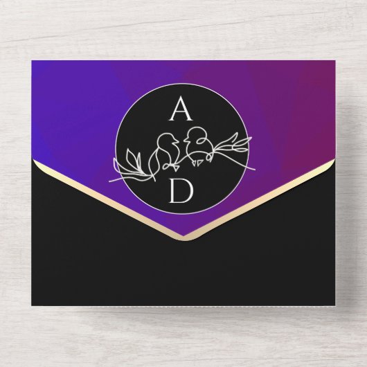 パープル結婚モノグラムの全招待状 オールインワン招待状 (裏面)