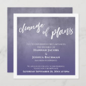 パープル結婚延期のプラン変更カード 招待状 (正面/裏面)