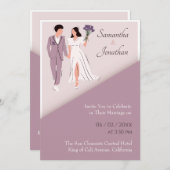 パープル結婚式招待状の漫画のカップル 招待状 (正面/裏面)