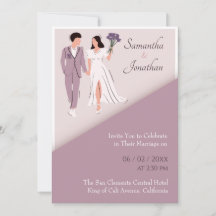 パープル結婚式招待状の漫画のカップル