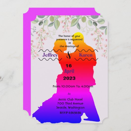 パープル結婚式招待状 招待状 (正面/裏面)