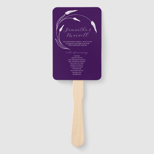 パープル結婚式 プログラムファンフローララインアート ハンドファン (正面)