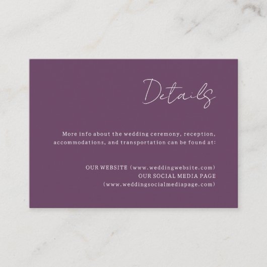 パープル結婚詳細エンクロージャカード エンクロージャーカード (正面)