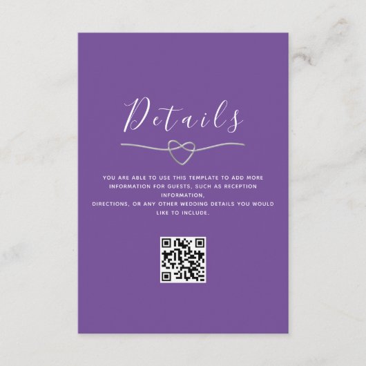 パープル結婚詳細QRコード エンクロージャーカード (正面)