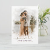 パープル結婚金ゴールドの写救真日カード セーブザデート (スタンド正面)