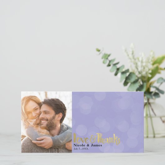 パープル結婚金ゴールドの写真の愛と感謝していありがとう サンキューカード (スタンド正面)