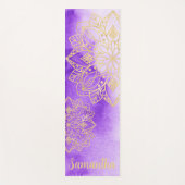 パープル絞り染めと金ゴールドマンダラス名前をカスタムする ヨガマット (正面)