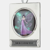 パープル絵を描ドレス妖精 シルバープレートバナーオーナメント (左)
