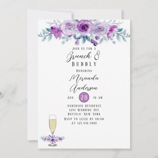 パープル絵を描パイニーユーカリプトゥスブランチ&バブリー 招待状 (正面)