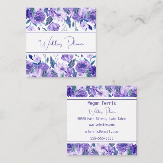 パープル絵を描フローラスクエアビジネスカード スクエア名刺 (正面/裏面)