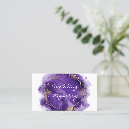 パープル絵を描金ゴールドの結婚レジストリエンクロージャカード 名刺 (スタンド正面)