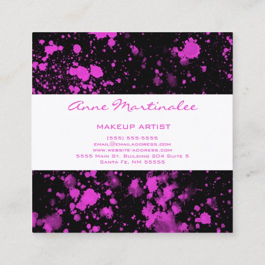 パープル絵を描（ばちゃばちゃ）跳ねるオンブラックスクエアビジネスカー スクエア名刺 (裏面)