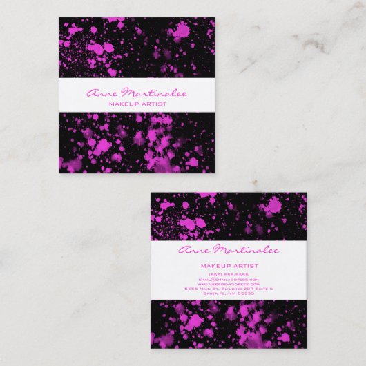 パープル絵を描（ばちゃばちゃ）跳ねるオンブラックスクエアビジネスカー スクエア名刺 (正面/裏面)