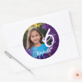 パープル絵を描（ばちゃばちゃ）跳ねるフォトステッカー – 年齢6 ラウンドシール (封筒)