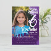 パープル絵を描(ばちゃばちゃ)跳ねるフォト第6誕生日招待状 招待状 (スタンド正面)