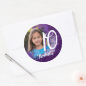 パープル絵を描（ばちゃばちゃ）跳ねる写真ステッカー – 年齢10 ラウンドシール (封筒)