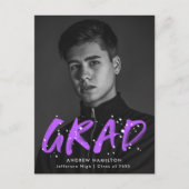 パープル絵を描(ばちゃばちゃ)跳ねる写真卒業パーティー インビテーションポストカード (正面)