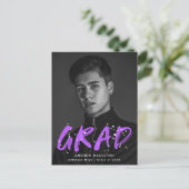 パープル絵を描(ばちゃばちゃ)跳ねる写真卒業パーティー インビテーションポストカード (スタンド正面)