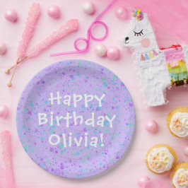 パープル絵を描（ばちゃばちゃ）跳ねる誕生日 ペーパープレート