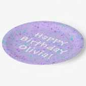 パープル絵を描（ばちゃばちゃ）跳ねる誕生日 ペーパープレート (アングル)