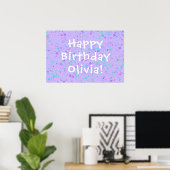 パープル絵を描（ばちゃばちゃ）跳ねる誕生日 ポスター (ホームオフィス)