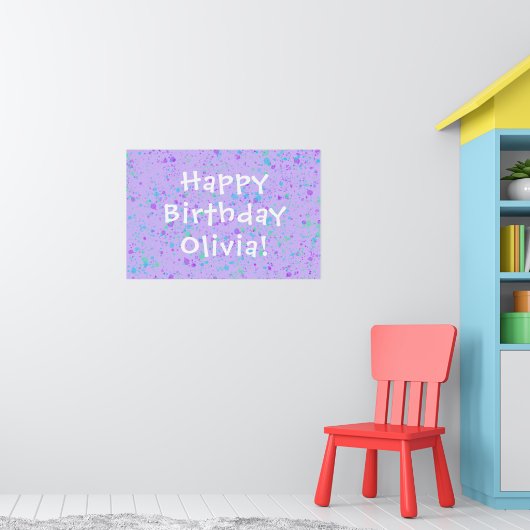 パープル絵を描（ばちゃばちゃ）跳ねる誕生日 ポスター (子ども部屋1)