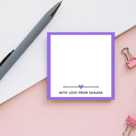 パープル縁どと愛のハート ポストイット