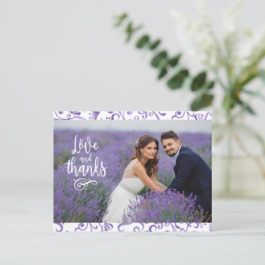 パープル縁どフライン2枚結婚の写真 ポストカード (スタンド正面)