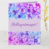 パープル縁どフローラ – ハンガリー語名の日 カード (黄色い花)