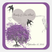 パープル縁どミンクハートリーフツリーウェディング スクエアシール (正面)