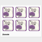 パープル縁どミンクハートリーフツリーウェディング スクエアシール (シート)