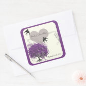 パープル縁どミンクハートリーフツリーウェディング スクエアシール (封筒)