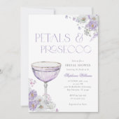パープル花びらとプロセッコブライダルシャワー 招待状 (正面)
