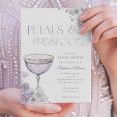 パープル花びらとプロセッコブライダルシャワー 招待状