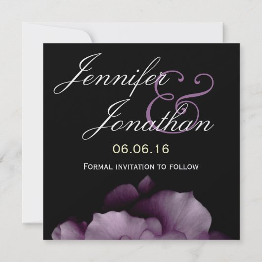 パープル花びらズウエディングセーブザデート招待状 セーブザデート (裏面)