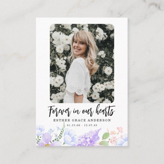 パープル花びら永遠に私たちのハート祈りの言葉カード 名刺 (正面)