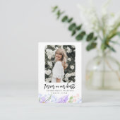 パープル花びら永遠に私たちのハート祈りの言葉カード 名刺 (スタンド正面)