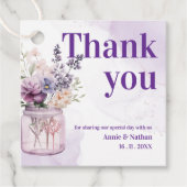 パープル花模様サンキューメッセージウェディングパーティー フェイバータグ (正面)