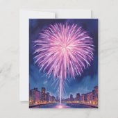 パープル花火 | ハッピー・ニュー・イヤー・ウォーターカラー シーズンカード (正面)