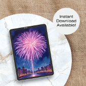 パープル花火 | ハッピー・ニュー・イヤー・ウォーターカラー シーズンカード