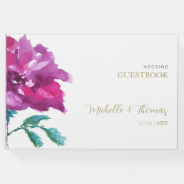 パープル芸術的バラウォーターカラーアート ゲストブック
