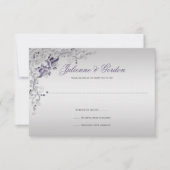 パープル華美シルバーフローラスワーズRSVP 出欠カード (正面)