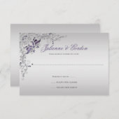 パープル華美シルバーフローラスワーズRSVP 出欠カード (正面/裏面)